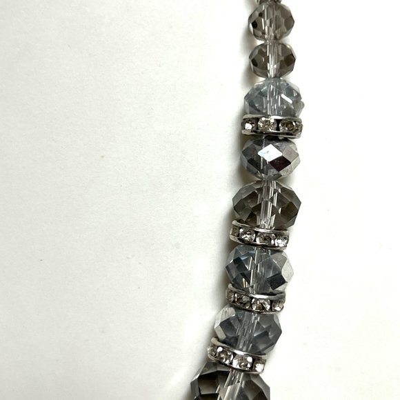 Gray crystal bead necklace with rhinestone spacers, festive - Picture 5 of 6